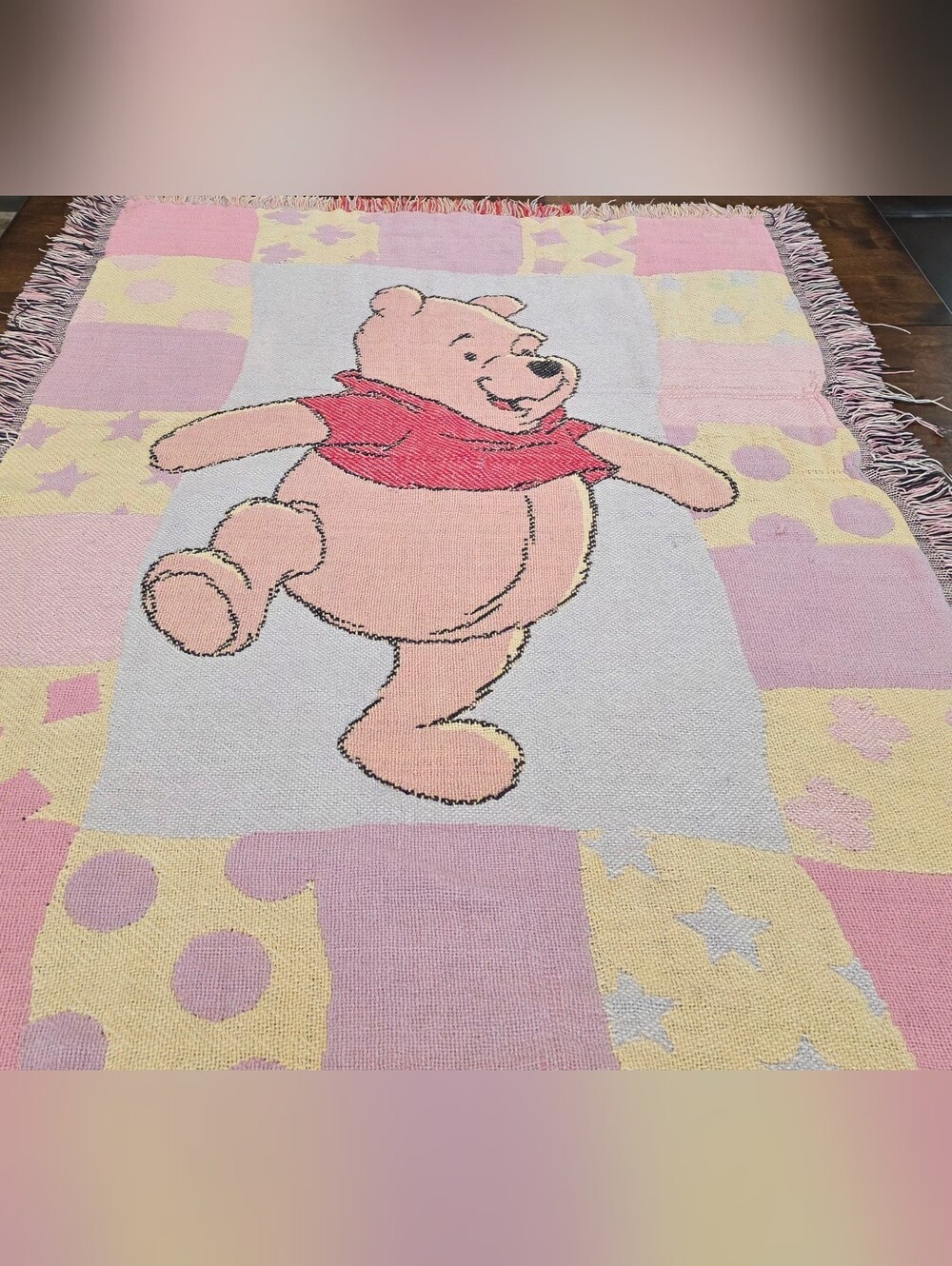 Winnie the Pooh Kids Woven Tapestry Throw Blanket Pastel